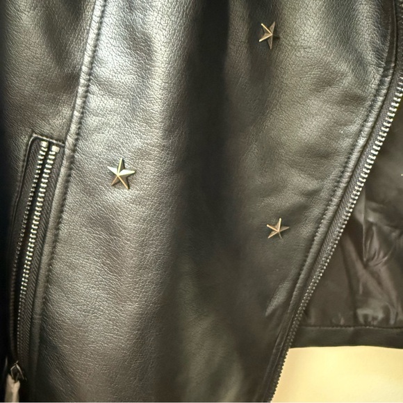 Long Tall Sally Black Faux Leather Jacket with Star Details - Picture 2 of 10
